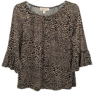 Michael Kors Animal Print Bell Sleeve Top Blouse